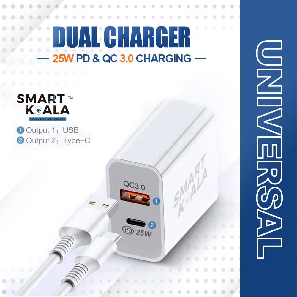 Smart Koala 25W PD Type C + USB A QC3.0 Dual Charger SAA Certified Fast Charging Charger Wall Plug Power Adapter Smart Koala 25W PD Type C + USB A QC3.0 Dual Charger SAA Certified Fast Charging Charger Wall Plug Power Adapter